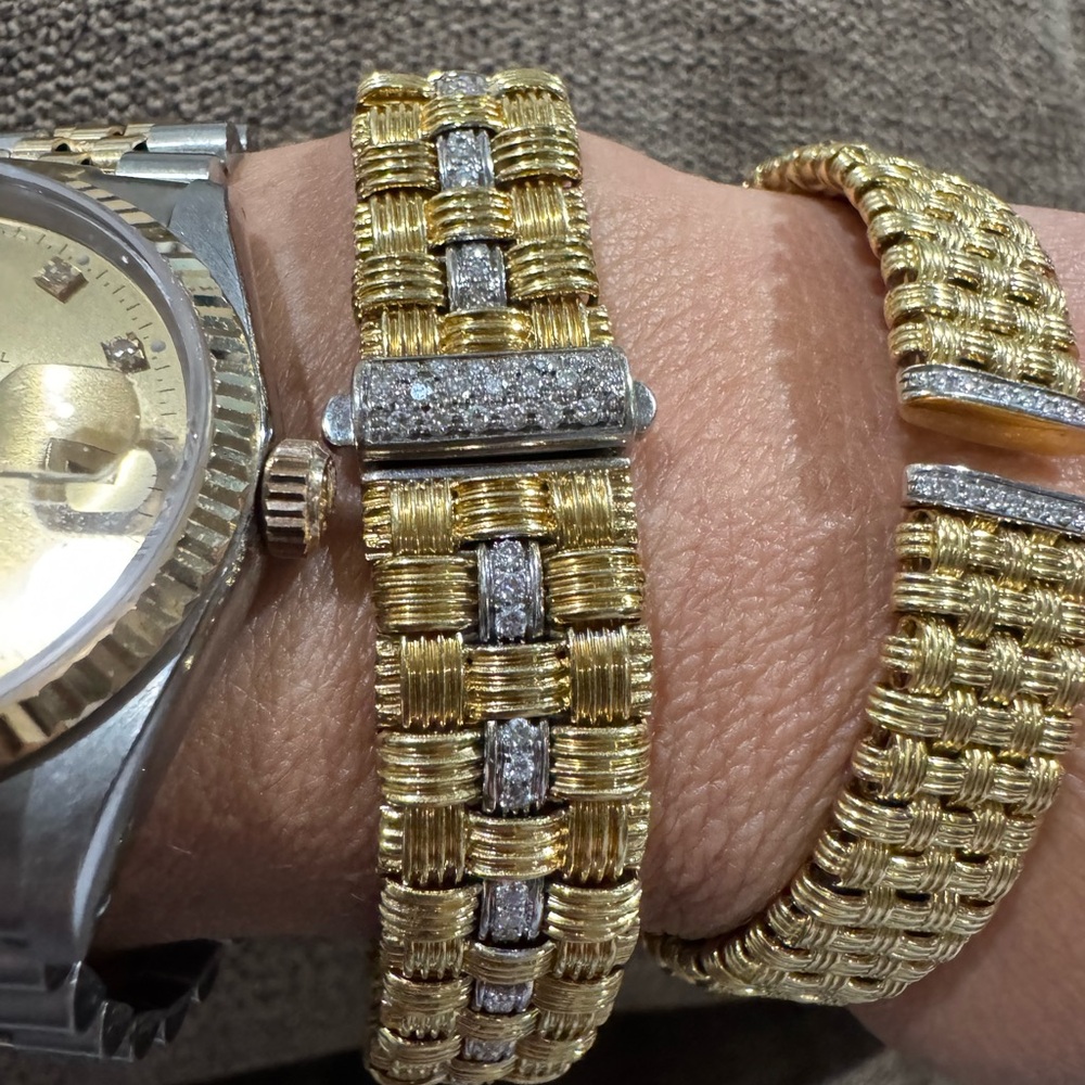 $28k Roberto Coin Appassionata Weave Diamond Bracelet 18K Y & G Gold 7.25” 56 g